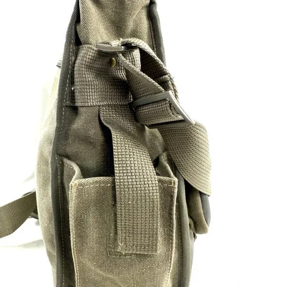 Vintage DIESEL Green Gray Canvas Cargo Messenger Sling Bag Utility Pockets Y2K